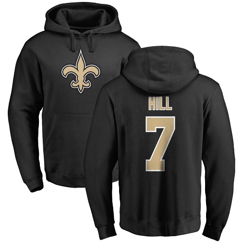 Men New Orleans Saints Black Taysom Hill Name and Number Logo NFL Football 7 Pullover Hoodie Sweatshirts